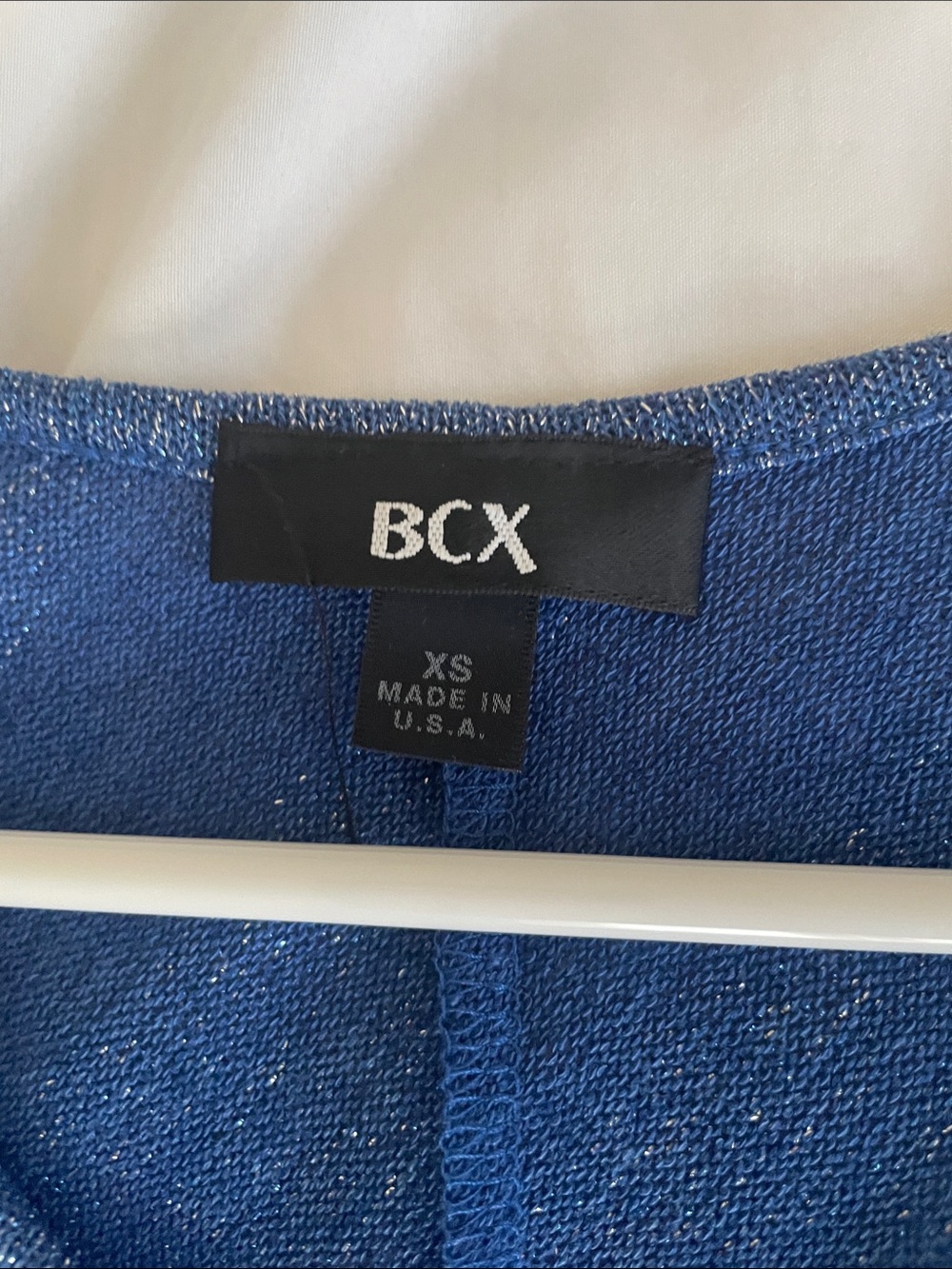 BCX Blue Metallic Stripe V-Neck Ruched Short Sleeve Top - Picture 2 of 6